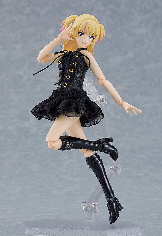figma 女性body（ユウキ） with 黒コルセットワンピ＋ファーコートコーデ